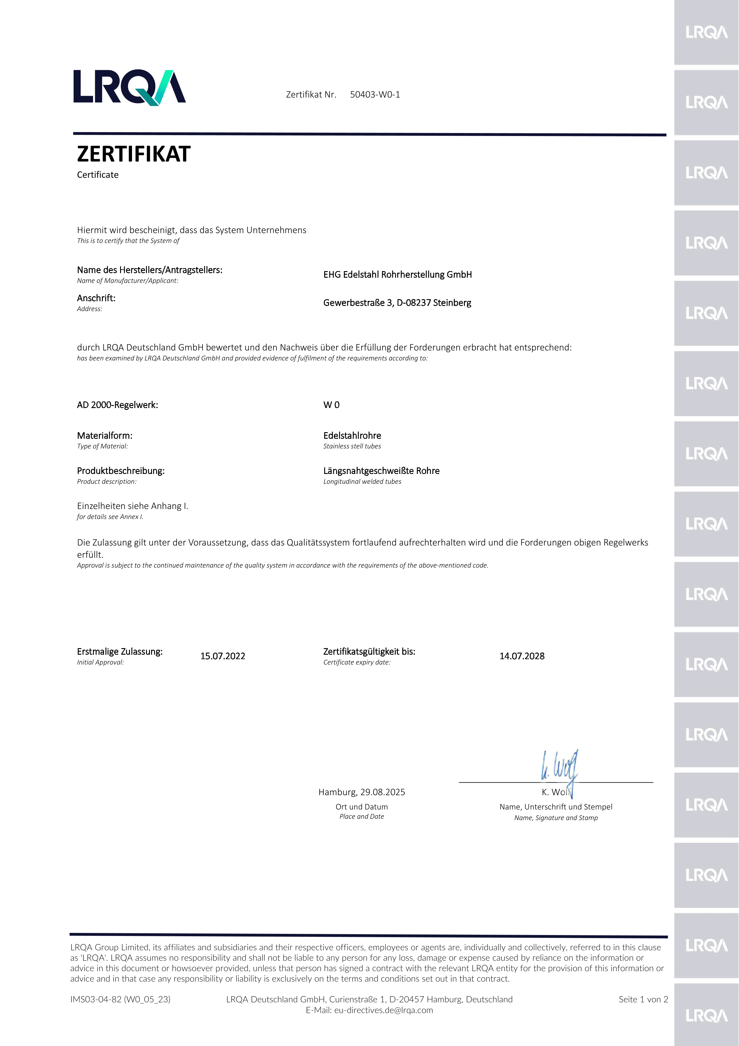 AD2000 W0 Certificate Preview